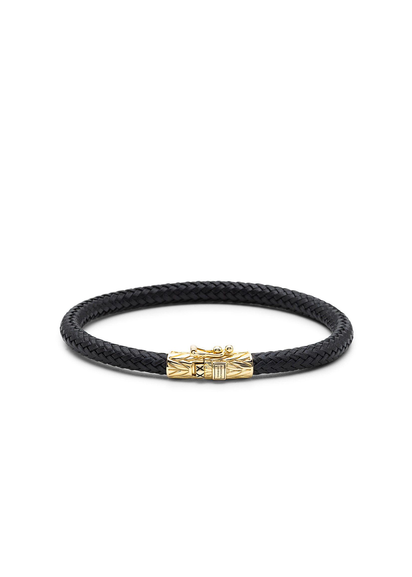 Buddha to Buddha Buddha to Buddha Leer Armband Ellen Goud Verguld Zwart
