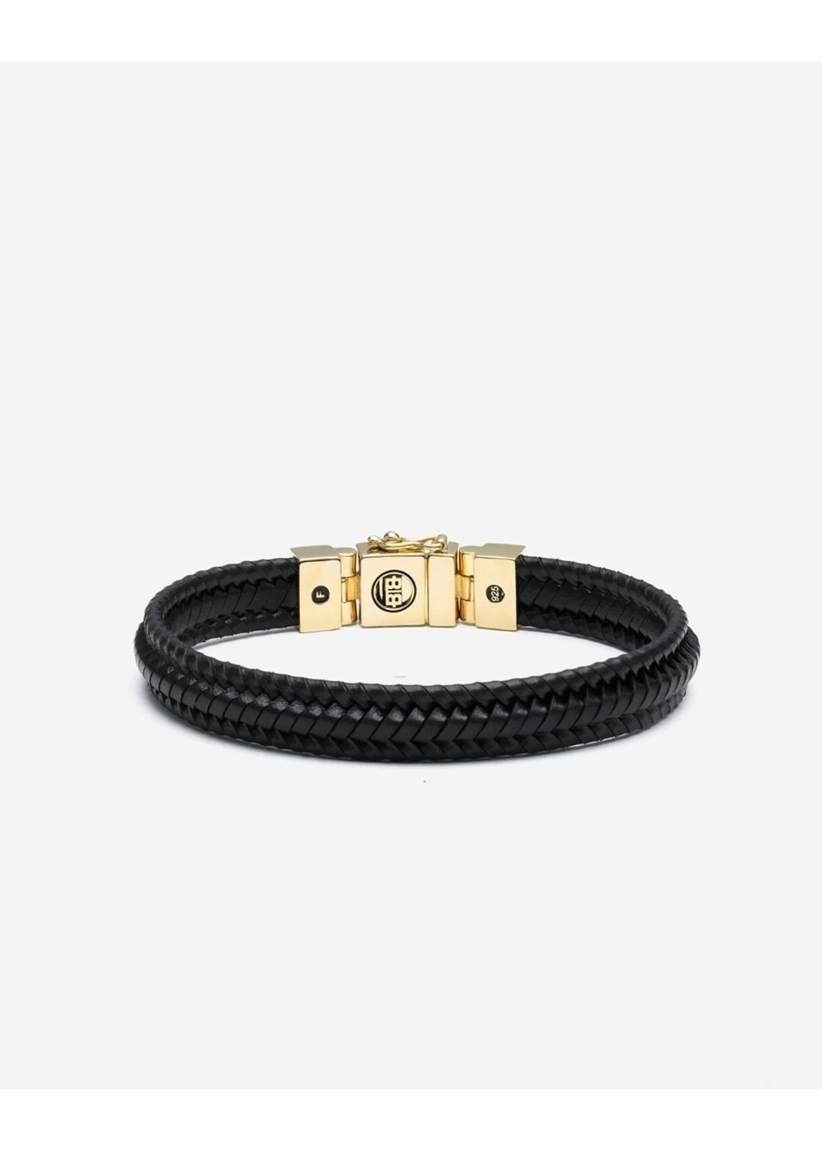 Buddha to Buddha Buddha to Buddha Leer Armband Edwin Small Goud Verguld Zwart