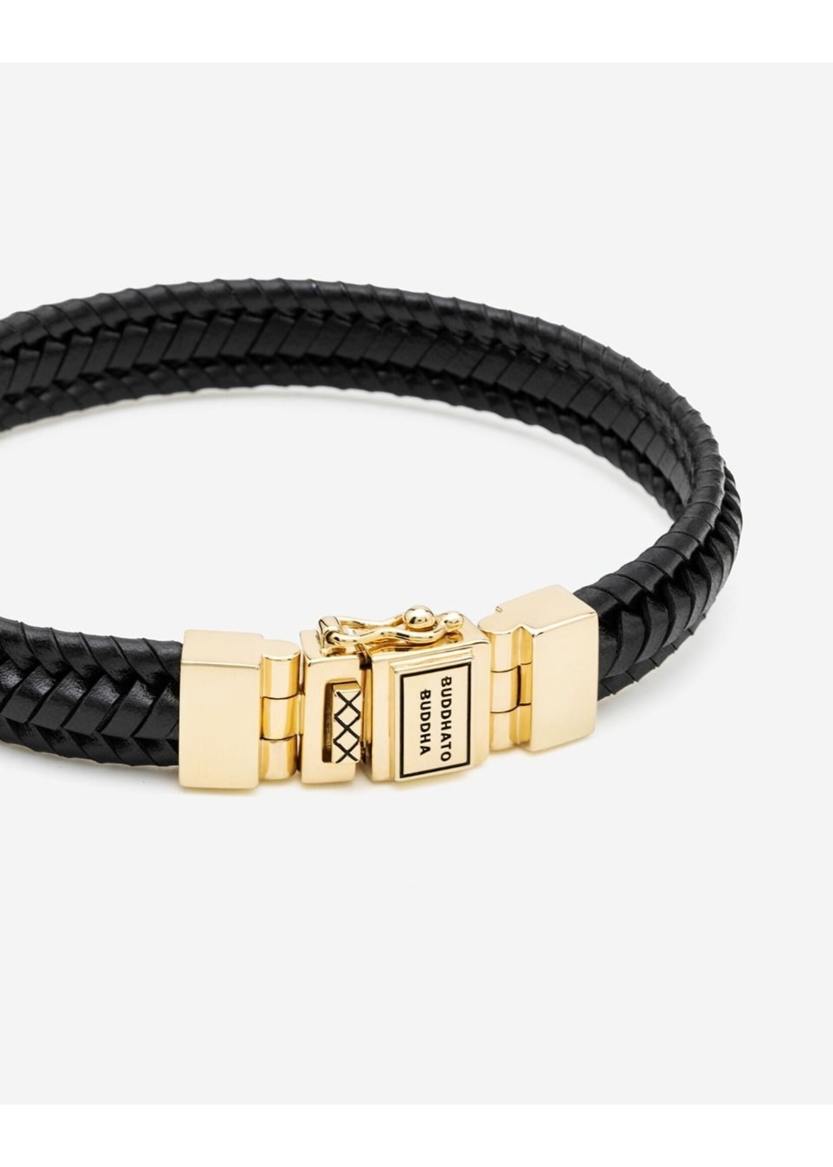 Buddha to Buddha Buddha to Buddha Leer Armband Edwin Small Goud Verguld Zwart