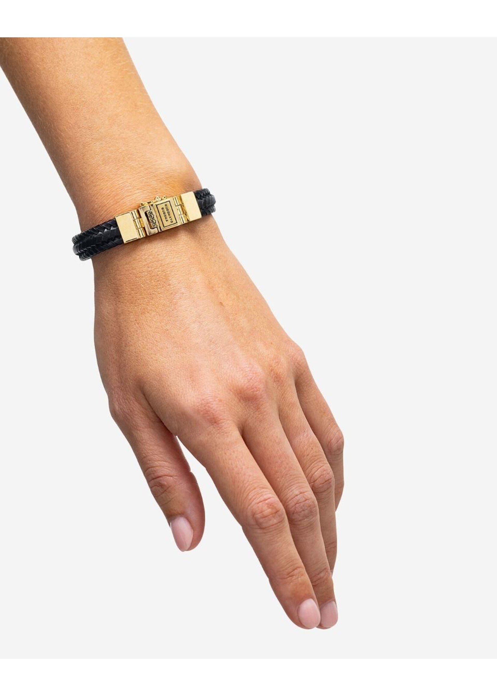 Buddha to Buddha Buddha to Buddha Leer Armband Edwin Small Goud Verguld Zwart