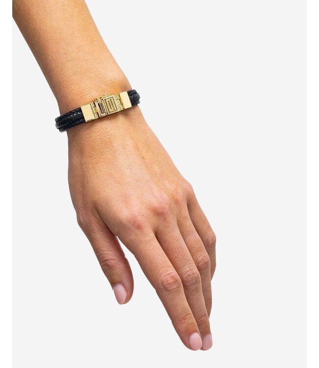 Buddha to Buddha Leder Armband Edwin Small Gold Vergoldet Schwarz