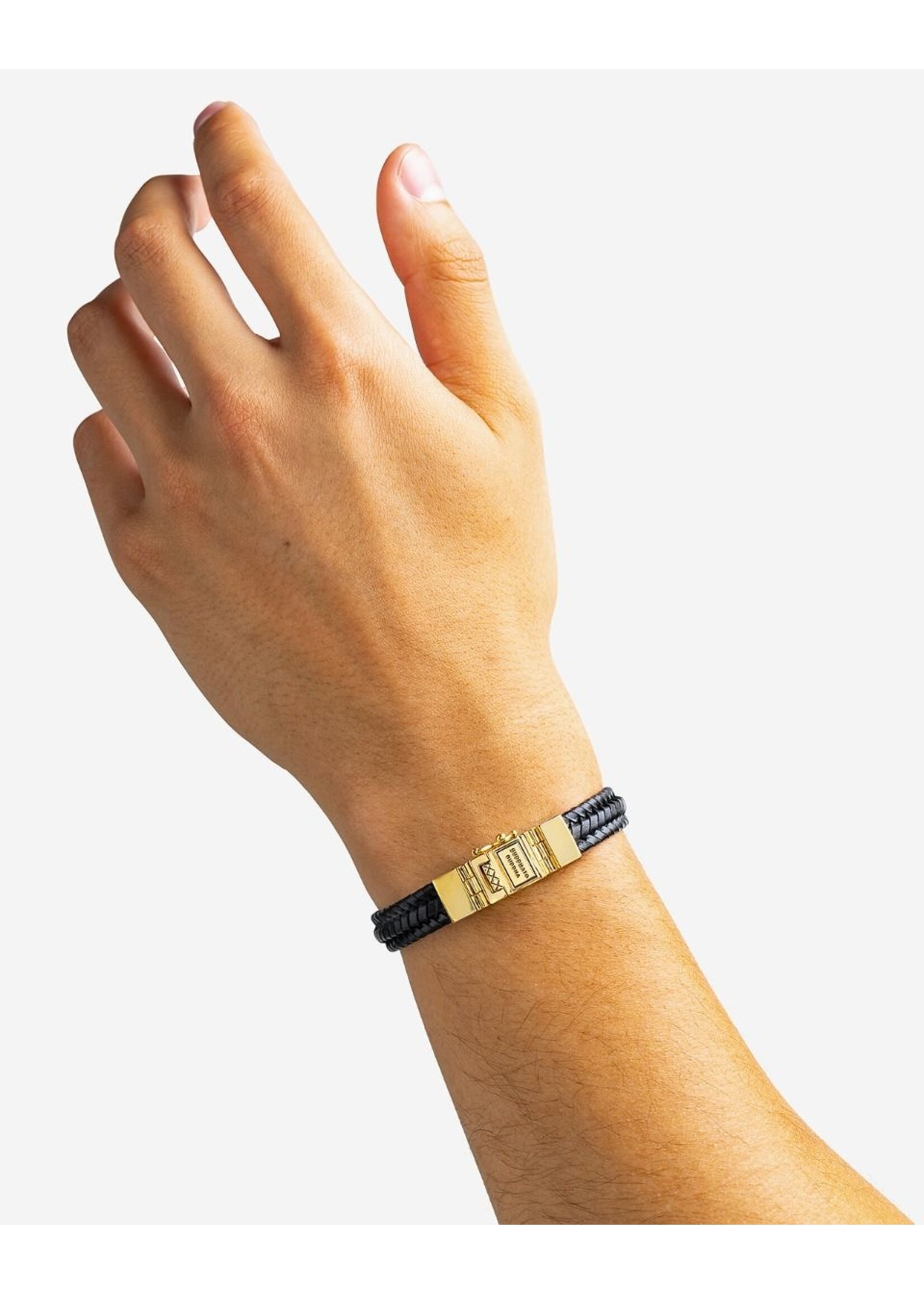 Buddha to Buddha Buddha to Buddha Leer Armband Edwin Small Goud Verguld Zwart