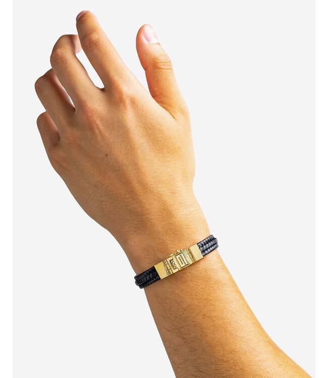 Buddha to Buddha Leer Armband Edwin Small Goud Verguld Zwart