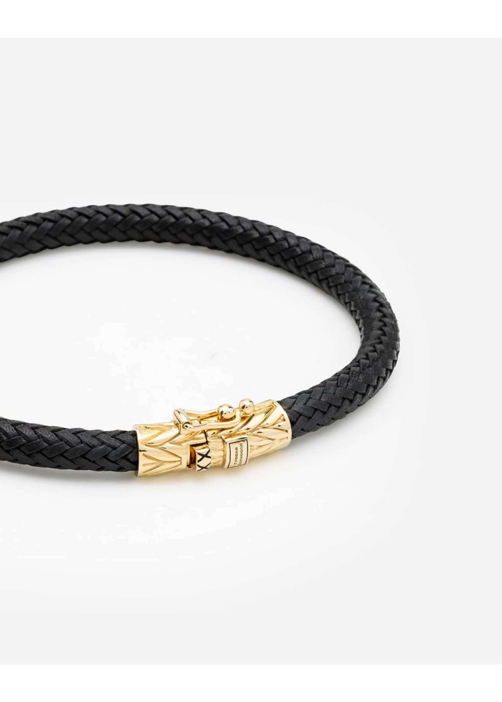 Buddha to Buddha Buddha to Buddha Leer Armband Ellen Goud Verguld Zwart