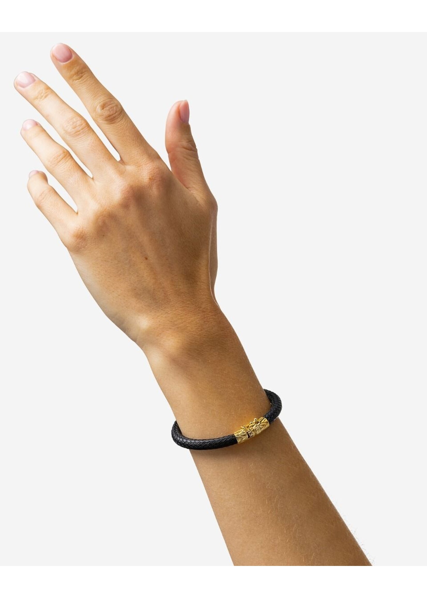 Buddha to Buddha Buddha to Buddha Leer Armband Ellen Goud Verguld Zwart