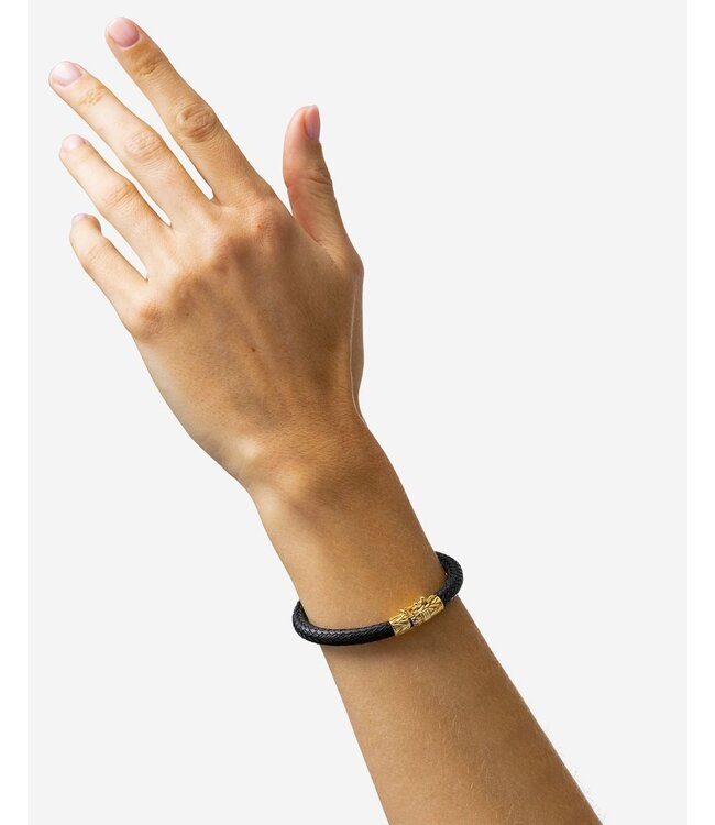 Buddha to Buddha Buddha to Buddha Leer Armband Ellen Goud Verguld Zwart