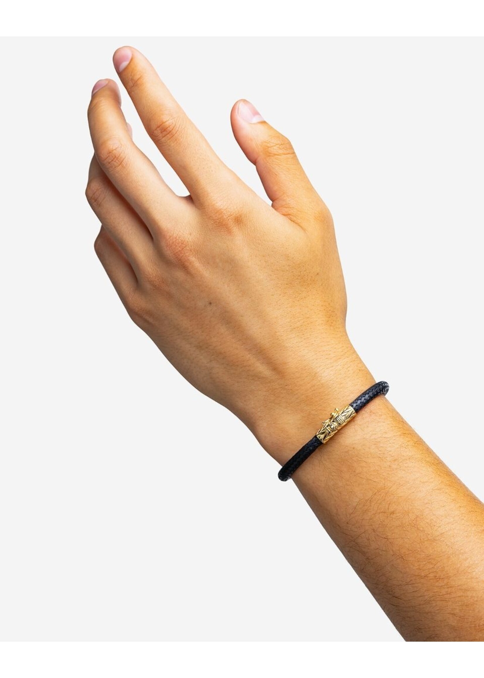 Buddha to Buddha Buddha to Buddha Leer Armband Ellen Goud Verguld Zwart
