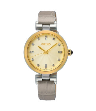 Seiko Dames Bicolour Lederenband 12 Diamonds 50M Wr