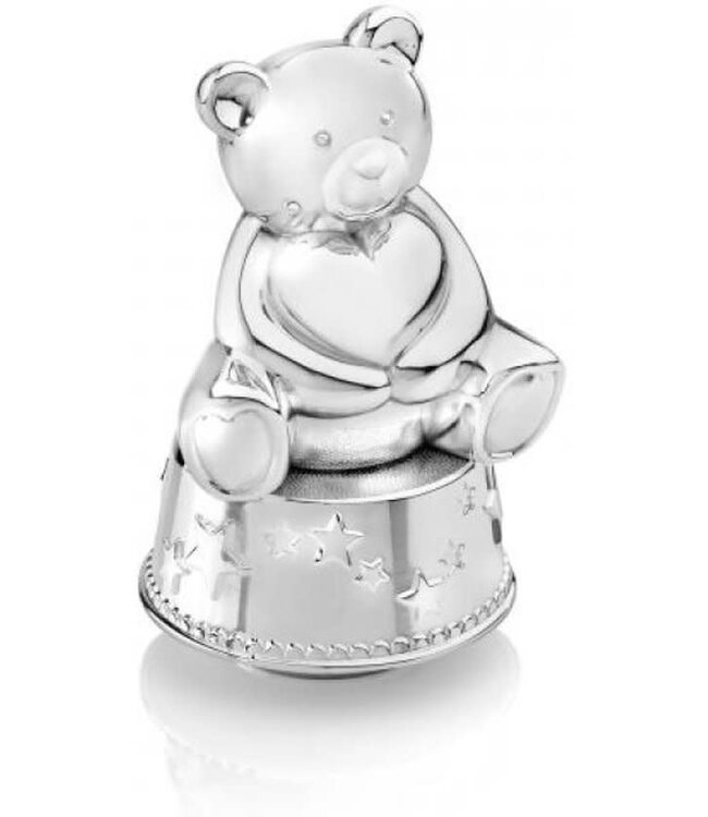 Muziekdoos/Spaarpot Beer met Hart zilv.kl. - Een prachtig cadeau. Dit product is inclusief "gratis Gravure".