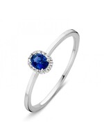 Excellent Ring white gold briljant + sapphire