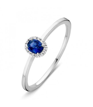 Excellent Ring white gold briljant + sapphire