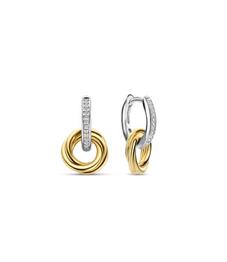 Earrings 7857ZY - Silver plated, Zirconia white yellow gold plated