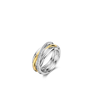 Ring 12318ZY - Silver plated, Zirconia white yellow gold plated