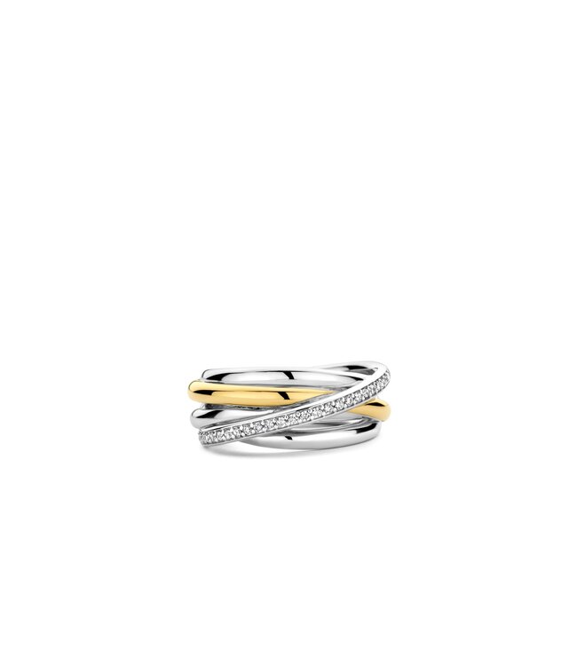 TI SENTO Ring 12318ZY - Silver plated, Zirconia white yellow gold plated