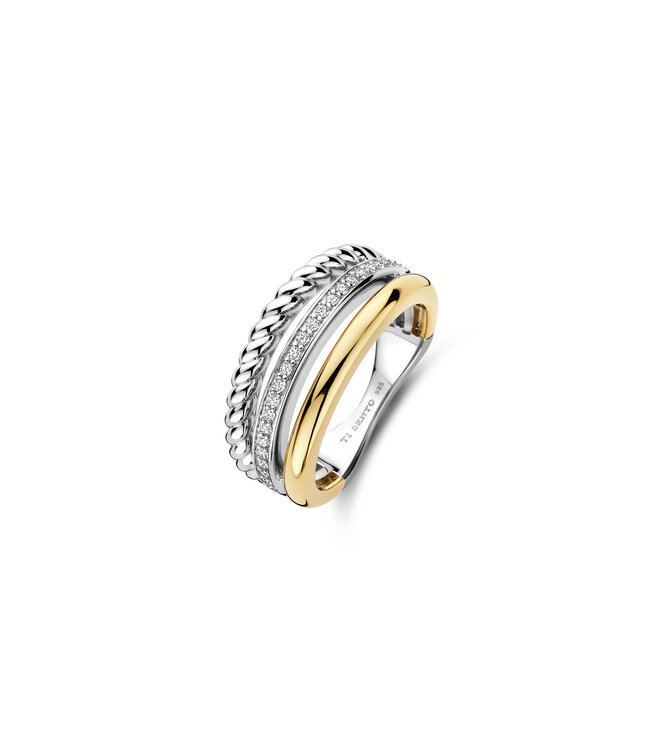 TI SENTO Ring 12385ZY - Silver plated, Zirconia white yellow gold plated