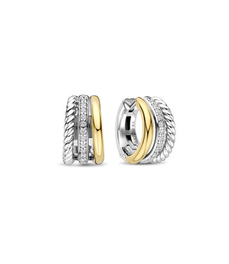 Earrings 78025ZY - Silver plated, Zirconia white yellow gold plated