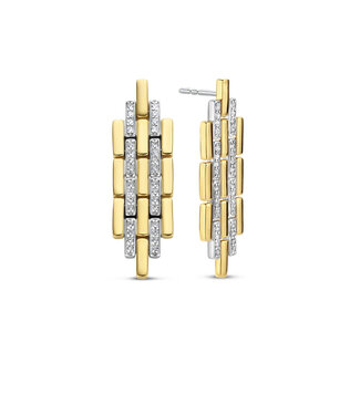 Earrings 7891ZY - Silver plated, Zirconia white yellow gold plated