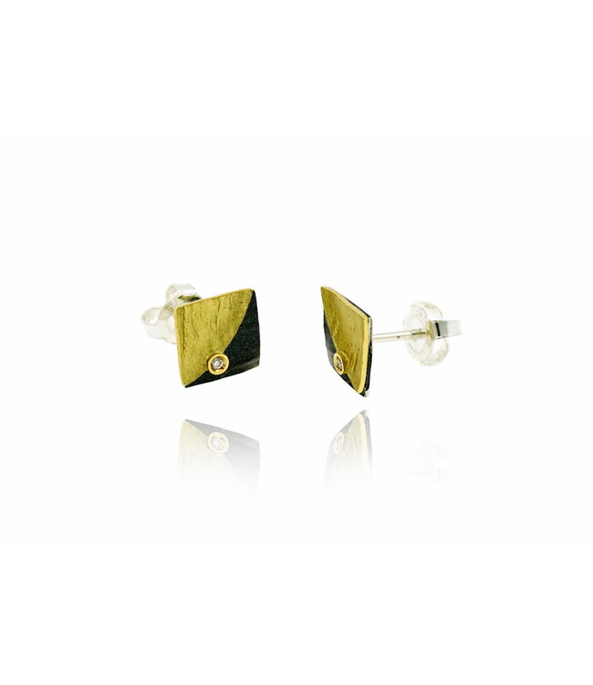 Arior Barcelona Ohrringe Kleine Ohrringe Doble Fulla, Diamanten, Silber und Gold