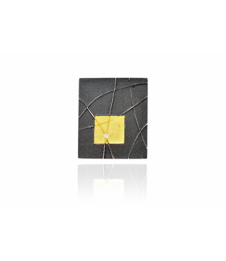 Arior Barcelona Arior Barcelona Quadratischer Anhänger aus oxidiertem Silber und Gold und Diamant