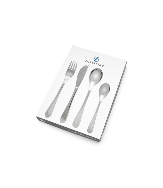 Kinderbestekje 4-delig Glad rvs - Een prachtig cadeau. Dit product is inclusief "gratis Gravure".