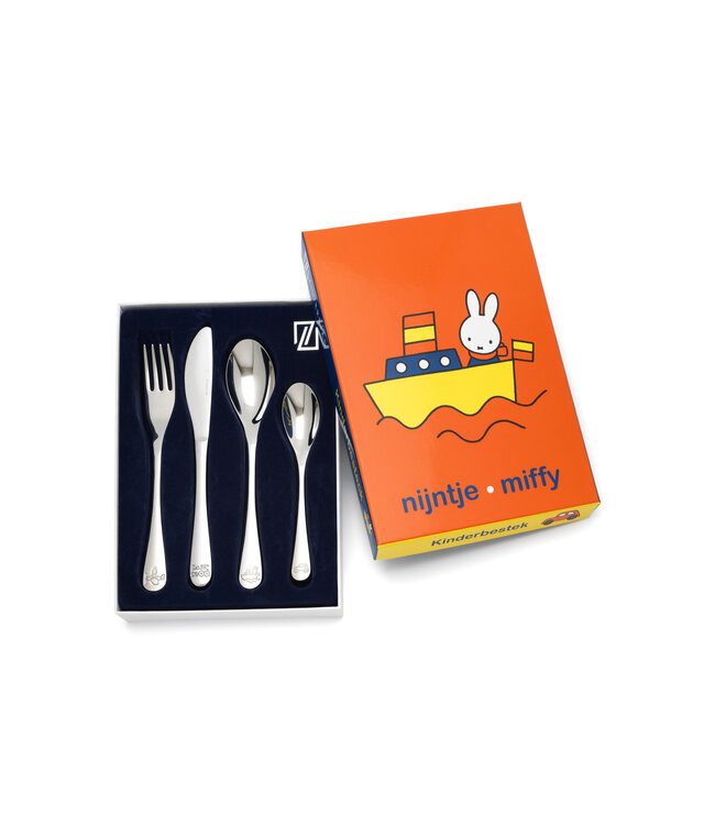 Kinderbestekje 4-delig nijntje voertuigen rvs - Een prachtig cadeau. Dit product is inclusief "gratis Gravure".