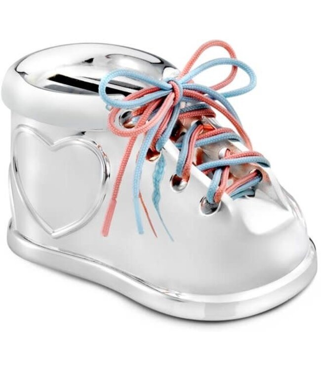 Zilverstad Shoe with coloured laces silver-coloured money box | Free engraving
