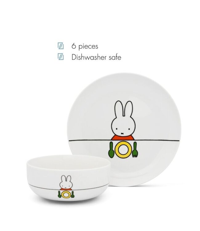 Zilverstad Miffy Geschirr 6-teilig Porzellan und Edelstahl | Gratis Gravur