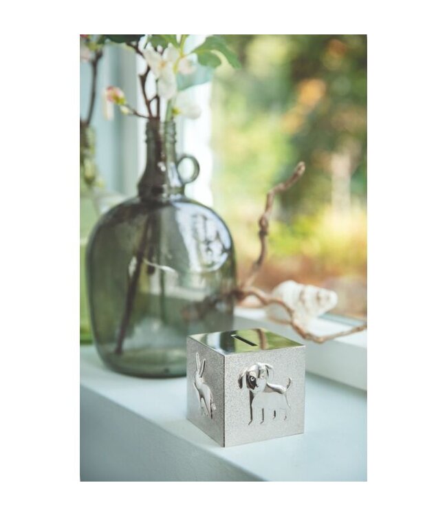 Zilverstad Pets Cube silver-coloured money box | Free engraving