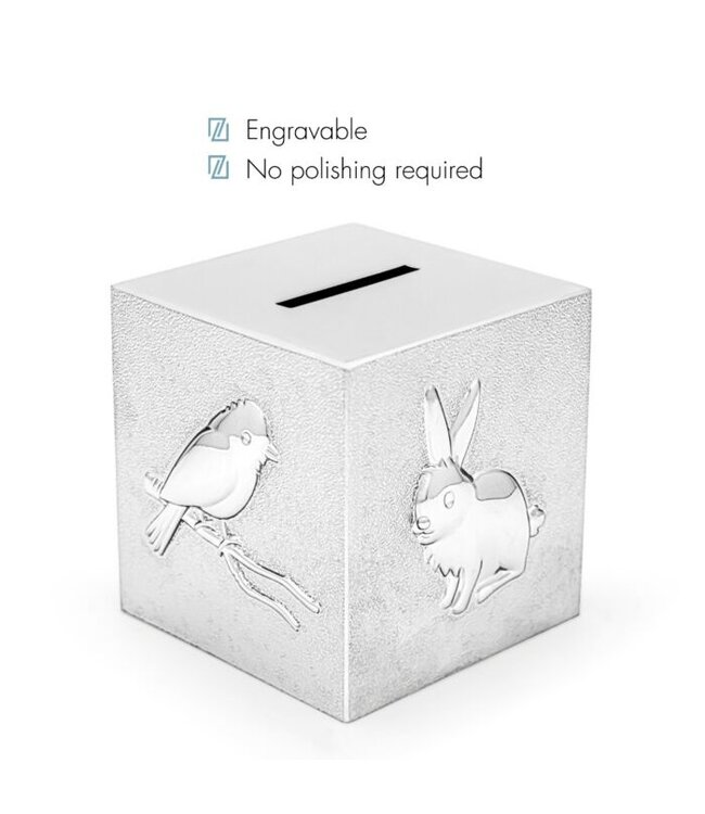 Zilverstad Pets Cube silver-coloured money box | Free engraving