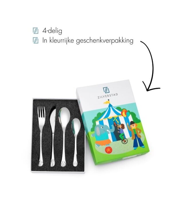 Zilverstad kinderbestek Circus RVS 18/10 | Gratis gravure