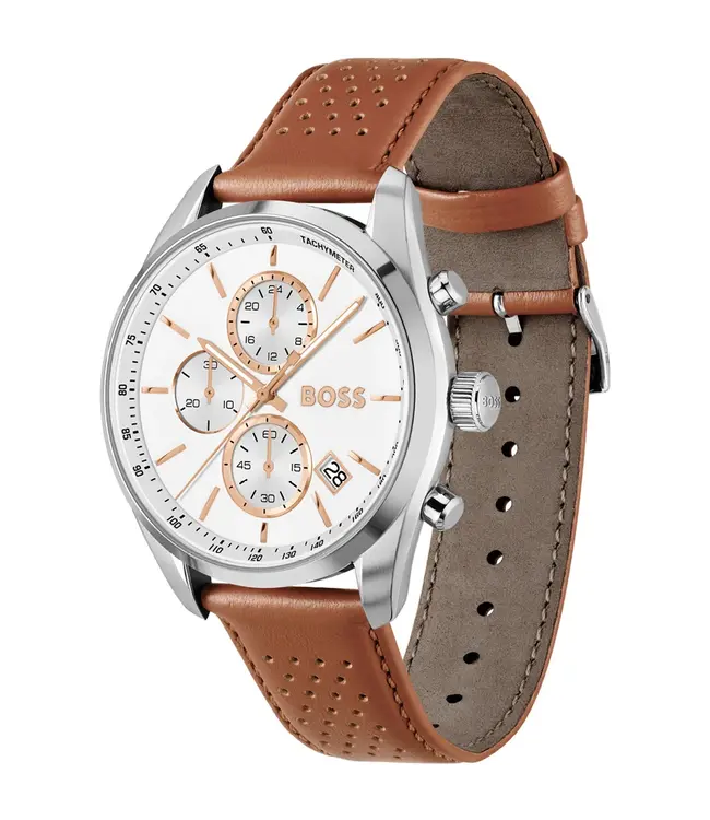 Grand Prix men's watch chronograph leather brown 44mm