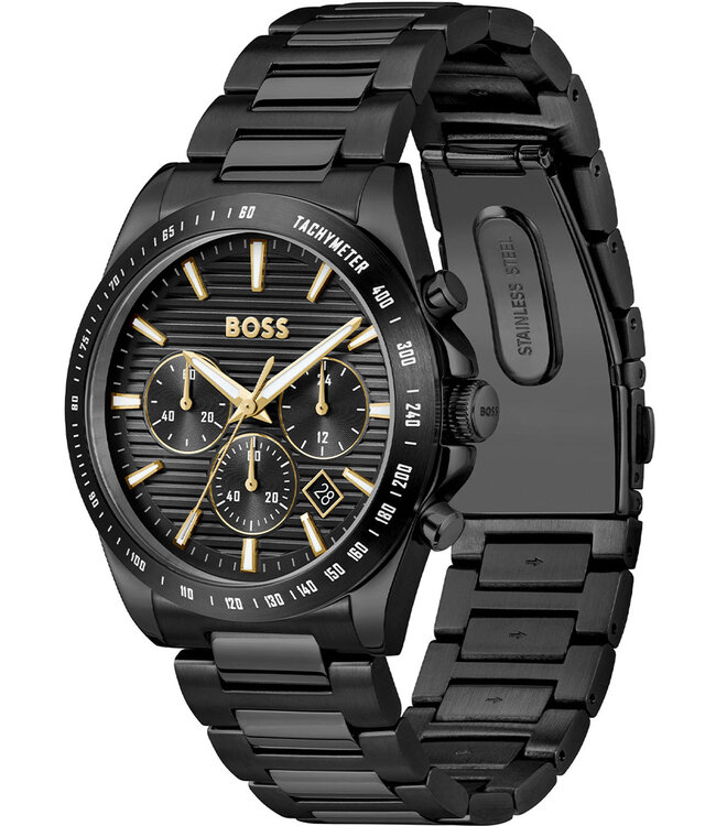 Heren Staal Zwart Strike Chronograaf 41mm