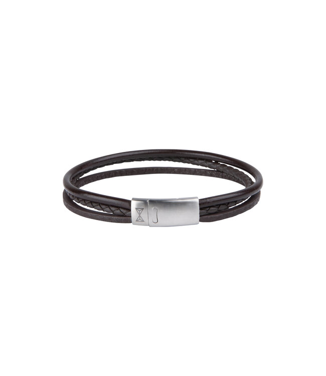 AZE Jewels Dainty Three String Brown - Armband in Leder, 316L-Edelstahl, braun, Adventure