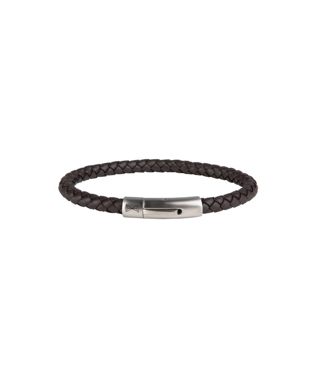 AZE Jewels Iron Single String Brown - Armband in Leder, 316L-Edelstahl, braun, Adventure