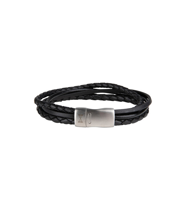 AZE Jewels Iron Four String Black - armband in leer, 316L edelstaal, zwart, Adventure