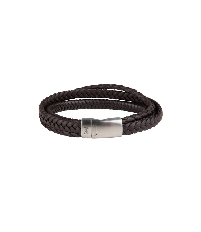 AZE Jewels Iron Three String Brown - armband in leer, 316L edelstaal, bruin, Adventure