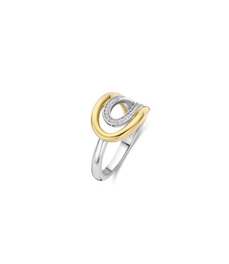 Ring 12408ZY - Silver plated, Zirconia white yellow gold plated