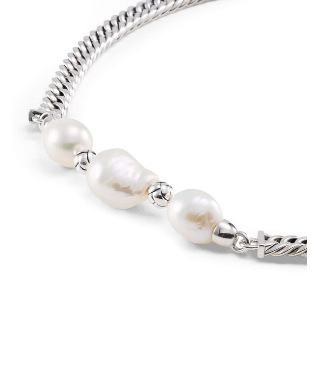 Buddha to Buddha Baroque Pearl Necklace Chain Silver