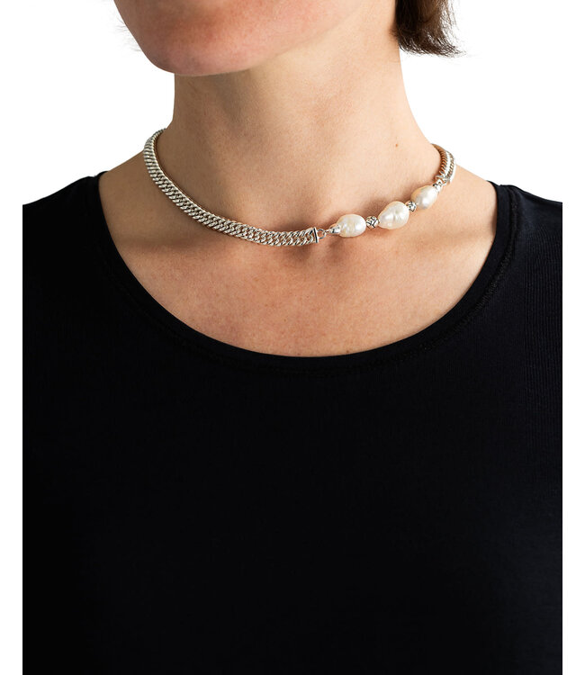 Buddha to Buddha Baroque Pearl Necklace Chain Silver