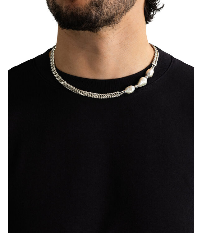 Buddha to Buddha Baroque Pearl Necklace Chain Silver