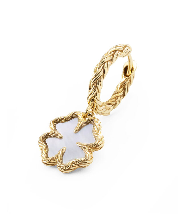 Buddha to Buddha Hoops Katja Clover Mother of Pearl Set Gold Vermeil