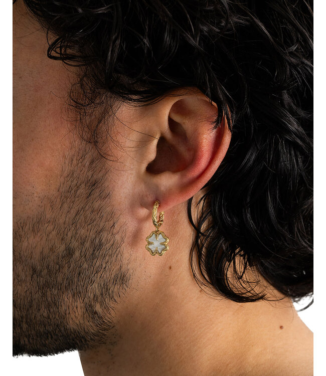 Buddha to Buddha Hoops Katja Clover Mother of Pearl Set Gold Vermeil