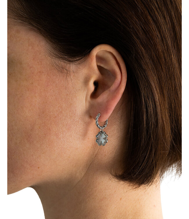 Buddha to Buddha Hoops Katja Clover Mother of Pearl Set Silver