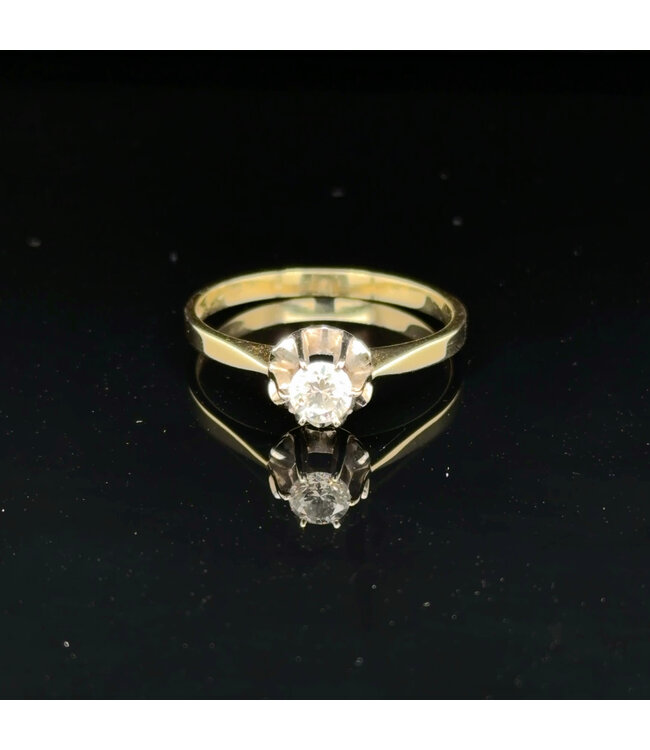 Geelgouden solitairring met briljant 0,35 ct maat 59