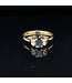 Geelgouden ring met blauwe saffier en briljant maat 18