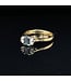 Geelgouden ring met blauwe saffier en briljant maat 18
