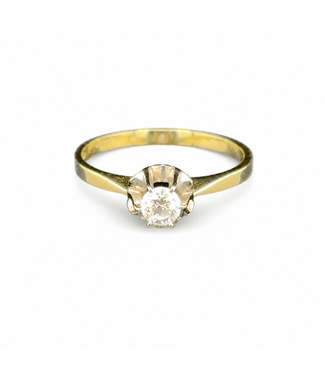 Geelgouden solitairring met briljant 0,35 ct maat 59