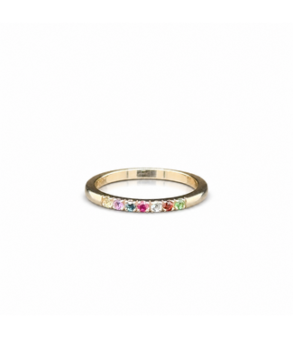 Yellow gold rainbow gemstone ring size 53