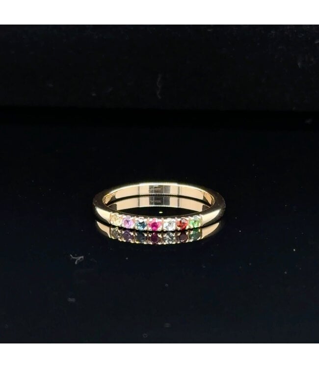 Gelbgoldener Regenbogenring mit bunten Edelsteinen Größe 53