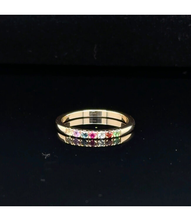 Yellow gold rainbow gemstone ring size 53